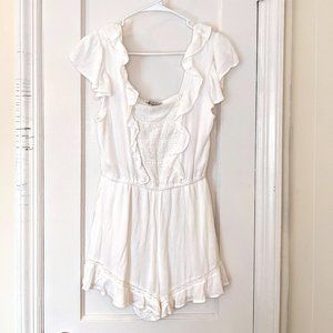 White Ruffled Romper, Bloomers Style Bottom & Lace Top